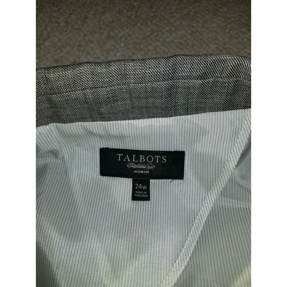 Womens Jacket-TALBOTS-black/white tweedy wool blend button blazer Classic-24W